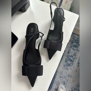 Zara Black Bow Slingback Heels